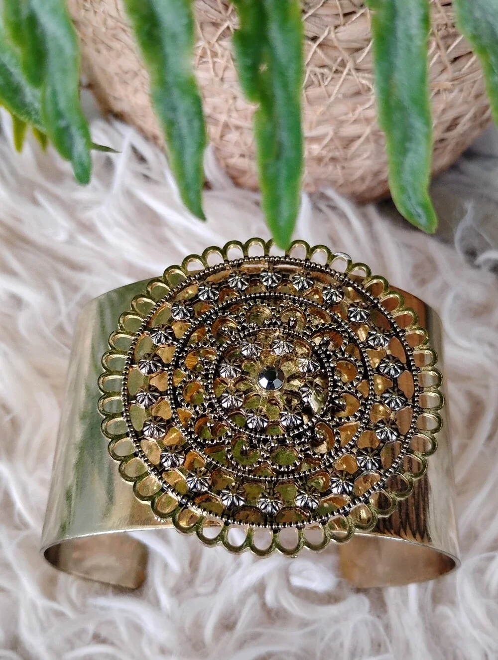 Gold-Tone Filigree Cuff Bracelet - Elegant Women's Accessory